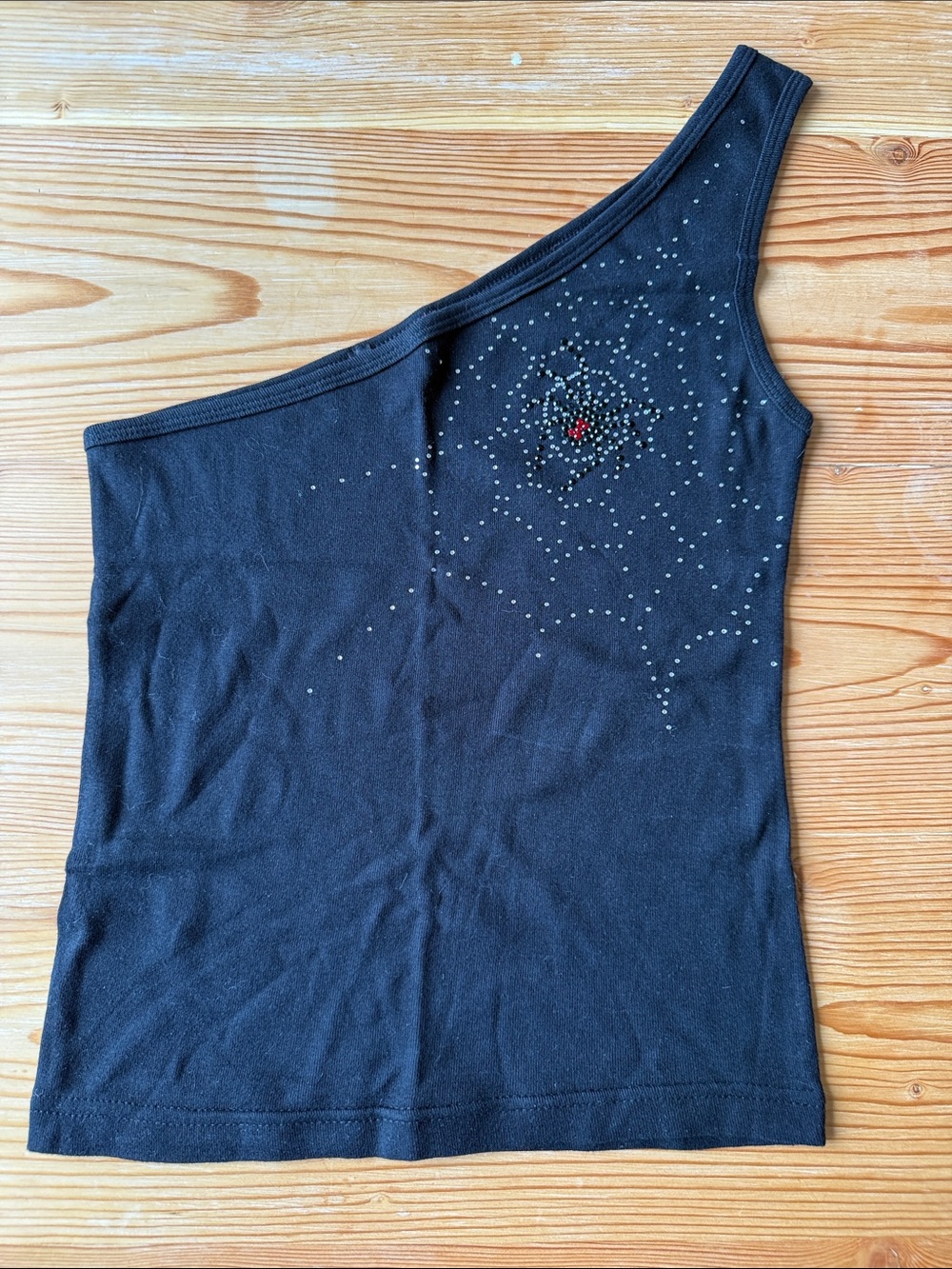 NEW American Apparel One-Shoulder Black Crystal Embellished Tank Top